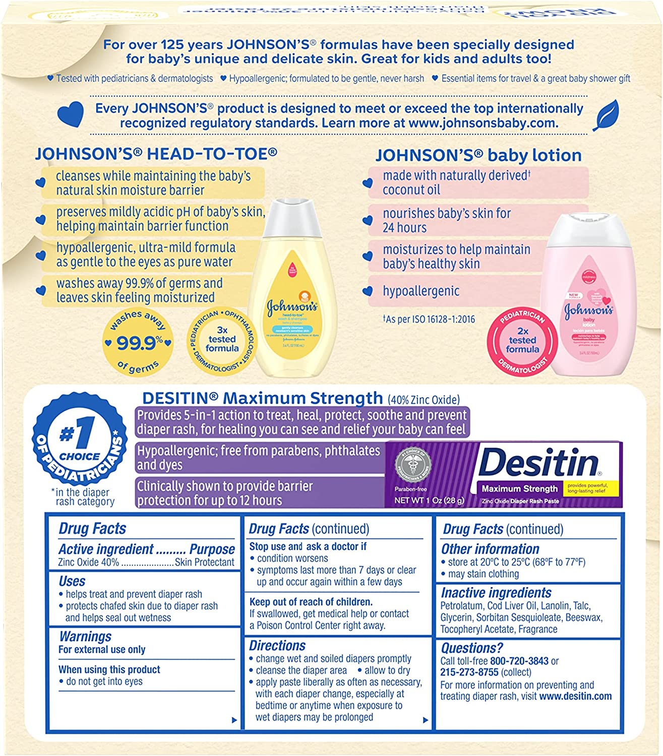 Johnson's Baby Care Essentials Gift Set, Baby Skincare Set with Body Wash & Shampoo, Body Lotion, & Zinc Oxide Diaper Rash Paste for Baby's Delicate Skin, Value Pack, Travel-Size, 3 Items - Image 8